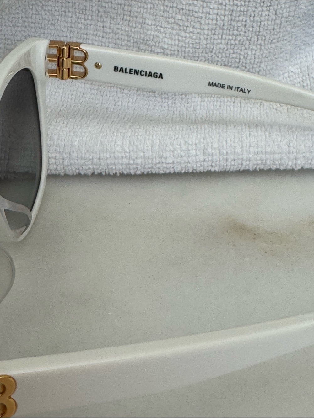 Balenciaga White Cat-Eye Sunglasses with Gold BB Accents - Picture 7 of 14